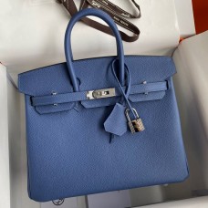 Hermes Birkin 25 Retourne Handmade Bag In Blue Agate Epsom Calfskin