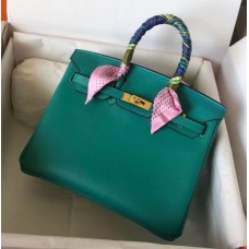 Hermes Birkin 25 Handmade Bag In Malachite Swift Leather