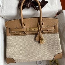 Hermes Birkin 30 Handmade Bag In Toile & Chai Epsom Leather Hermes Birkin 30 Handmade Bag In Toile & Chai Epsom Leather