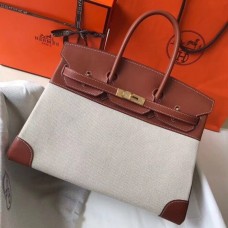 Hermes Birkin 35cm Canvas Bag With Barenia Leather GHW Hermes Birkin 35cm Canvas Bag With Barenia Leather GHW