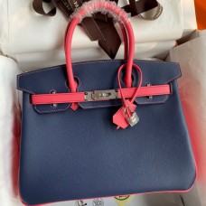 Hermes HSS Birkin 30 Bicolor Bag in Blue Saphir and Rose Lipstick Epsom Calfskin Hermes HSS Birkin 30 Bicolor Bag in Blue Saphir and Rose Lipstick Epsom Calfskin