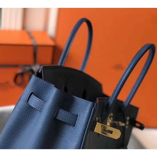 Hermes Birkin 30cm Bleu Agate Clemence Gold Hardware