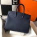 Hermes Birkin 30cm 35cm Bag In Navy Blue Clemence Leather