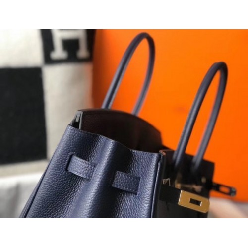 HERMES Birkin 30cm Smooth Calf Leather Silver Hardware Bag Navy