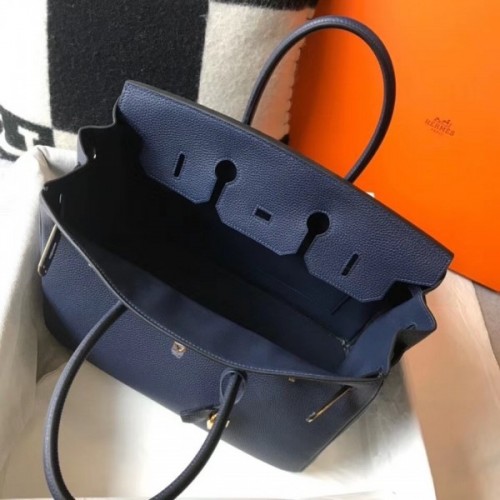 Hermes Birkin 30cm 35cm Bag In Navy Blue Clemence Leather 