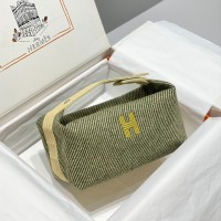 Hermes Bride-a-Brac Large Case in Vert Foret  Canvas with Zigzag Motifs