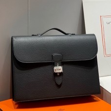 Hermes Sac a Depeches 38 Briefcase in Black Clemence Leather Hermes Sac a Depeches 38 Briefcase in Black Clemence Leather