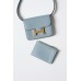 Hermes Constance Slim Wallet in Blue Lin Evercolor Calfskin
