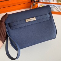 Hermes Kelly Depeches 25 Pouch in Blue Saphir Epsom Calfskin Hermes Kelly Depeches 25 Pouch in Blue Saphir Epsom Calfskin