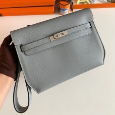 Hermes Kelly Depeches 25 Pouch in Blue Lin Epsom Calfskin