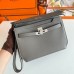 Hermes Kelly Depeches 25 Pouch in Etain Epsom Calfskin