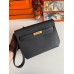 Hermes Kelly Depeches 25 Pouch in Black Epsom Calfskin