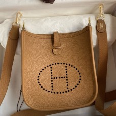 Hermes Evelyne Mini Handmade Bag in Biscuit Clemence Leather
