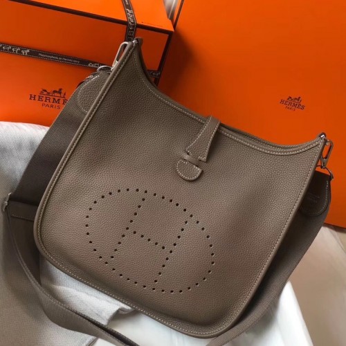 Hermes Clemence Evelyne III PM Messenger Bag Taupe