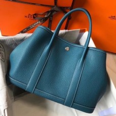 Hermes Garden Party 30 Bag In Blue Jean Clemence Leather Hermes Garden Party 30 Bag In Blue Jean Clemence Leather