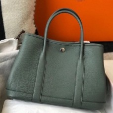 Hermes Garden Party 30 Bag In Vert Amande Clemence Leather Hermes Garden Party 30 Bag In Vert Amande Clemence Leather