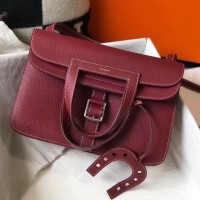 Hermes Halzan Bag In Bordeaux Clemence Leather Hermes Halzan Bag In Bordeaux Clemence Leather