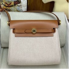 Hermes Herbag Zip 20 Bag in Canvas and Gold Hunter Calfskin