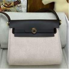 Hermes Herbag Zip 20 Bag in Canvas and Ebene Hunter Calfskin Hermes Herbag Zip 20 Bag in Canvas and Ebene Hunter Calfskin