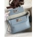 Hermes 24/24 Mini 21 Handmade Bag in Blue Lin Evercolor Leather