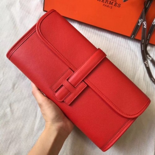 Hermes Jige Elan Clutch Epsom Leather In Red