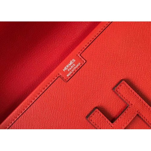 Hermes Jige Elan Clutch Epsom Leather In Red