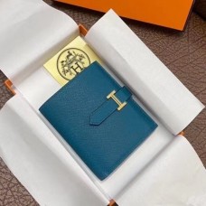 Hermes Bearn Compact Wallet In Blue Izmir Epsom Leather Hermes Bearn Compact Wallet In Blue Izmir Epsom Leather