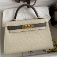 Hermes Kelly Mini II Sellier Bicolor Handmade Bag in Craie and Etain Epsom Calfskin