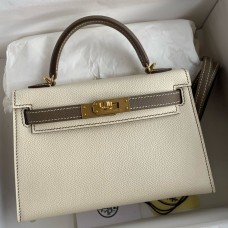 Hermes Kelly Mini II Sellier Bicolor Handmade Bag in Nata and Taupe Epsom Calfskin Hermes Kelly Mini II Sellier Bicolor Handmade Bag in Nata and Taupe Epsom Calfskin