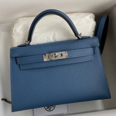 Hermes Kelly Mini II Sellier Handmade Bag In Blue Agate Epsom Calfskin Hermes Kelly Mini II Sellier Handmade Bag In Blue Agate Epsom Calfskin