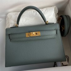 Hermes Kelly Mini II Sellier Handmade Bag In Vert Amande Epsom Calfskin Hermes Kelly Mini II Sellier Handmade Bag In Vert Amande Epsom Calfskin