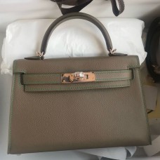 Hermes Kelly Mini II Sellier Verso Handmade Bag in Taupe and Bamboo Epsom Calfskin Hermes Kelly Mini II Sellier Verso Handmade Bag in Taupe and Bamboo Epsom Calfskin