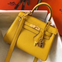 Hermes Mini Kelly 20cm Bag In Yellow Clemence Leather Hermes Mini Kelly 20cm Bag In Yellow Clemence Leather