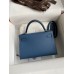 Hermes Kelly Mini II Sellier Handmade Bag In Blue Agate Epsom Calfskin