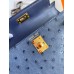 Hermes Kelly Mini II Sellier Handmade Bag In Blue Iris Ostrich Leather