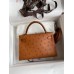 Hermes Kelly Mini II Sellier Handmade Bag In Gold Ostrich Leather