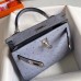 Hermes Kelly Mini II Sellier Handmade Bag In Blue Lin Ostrich Leather