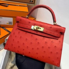 Hermes Kelly Mini II Sellier Handmade Bag In Red Ostrich Leather