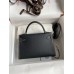 Hermes Kelly Mini II Sellier Verso Handmade Bag in Black and Blue Brume Epsom Calfskin