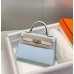 Hermes Kelly Mini II Bag In Blue Brume Epsom Leather PHW