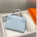 Hermes Kelly Mini II Bag In Blue Brume Epsom Leather PHW