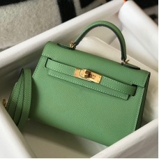 Hermes Kelly Mini II Sellier Bag In Vert Criquet Epsom Leather