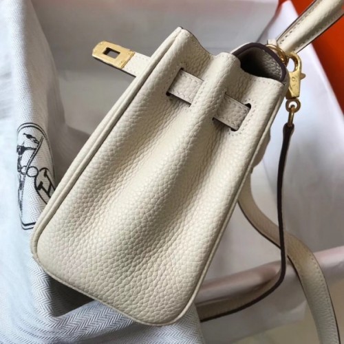 Replica Hermes Kelly 20cm Bag In Craie Clemence Leather GHW