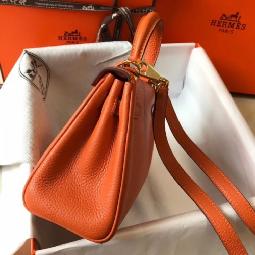 Kelly mini leather mini bag Hermès Orange in Leather - 16385474