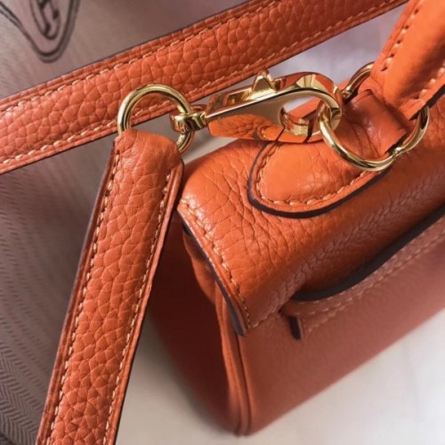 Kelly mini leather mini bag Hermès Orange in Leather - 16385474