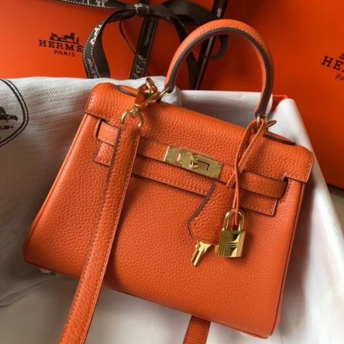 Hermes Mini Kelly 20cm Bag In Orange Clemence Leather 