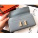 Hermes Blue Lin Epsom Constance Long Wallet