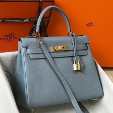 Hermes Blue Lin Clemence Kelly 25cm GHW Bag Hermes Blue Lin Clemence Kelly 25cm GHW Bag
