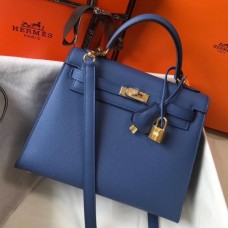 Hermes Kelly 25cm Sellier Bag In Agate Blue Epsom Leather Hermes Kelly 25cm Sellier Bag In Agate Blue Epsom Leather