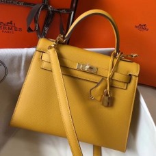 Hermes Kelly 25cm Sellier Bag In Yellow Epsom Leather Hermes Kelly 25cm Sellier Bag In Yellow Epsom Leather